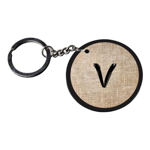 Crafty Worth | Alphabet V keychain | p keychain Printed Wooden Keychains | Circle Shape Set of 2 keyrings 2×2 inch - alternate view