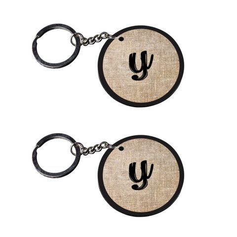 Crafty Worth | Alphabet Y keychain | s keychain Printed Wooden Keychains | Circle Shape Set of 2 keyrings 2×2 inch