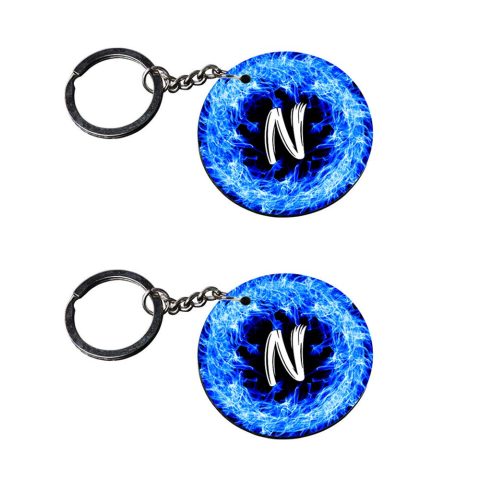 Crafty Worth | Alphabet N keychain | keychain for men Printed Wooden Keychains | Circle Shape Set of 2 keyrings 2×2 inch