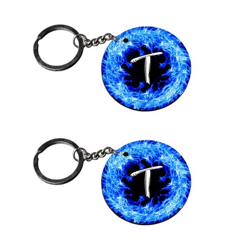 Crafty Worth | Alphabet T keychain | keychain for activa Printed Wooden Keychains | Circle Shape Set of 2 keyrings 2×2 inch
