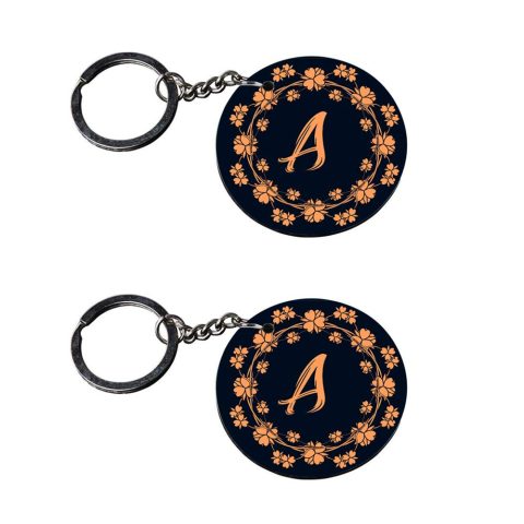 Crafty Worth | Alphabet A keychain | keychain for car maruti suzuki Printed Wooden Keychains | Circle Shape Set of 2 keyrings 2×2 inch