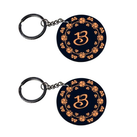 Crafty Worth | Alphabet B keychain | keychain for car tata Printed Wooden Keychains | Circle Shape Set of 2 keyrings 2×2 inch