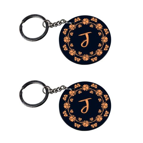 Crafty Worth | Alphabet J keychain | keychain for fzs Printed Wooden Keychains | Circle Shape Set of 2 keyrings 2×2 inch