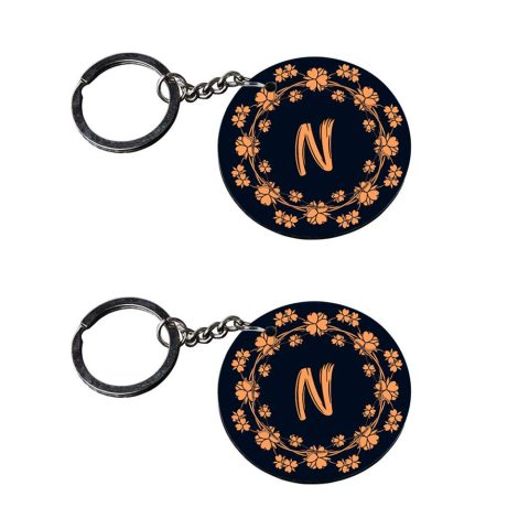 Crafty Worth | Alphabet N keychain | keychain for girls stylish Printed Wooden Keychains | Circle Shape Set of 2 keyrings 2×2 inch
