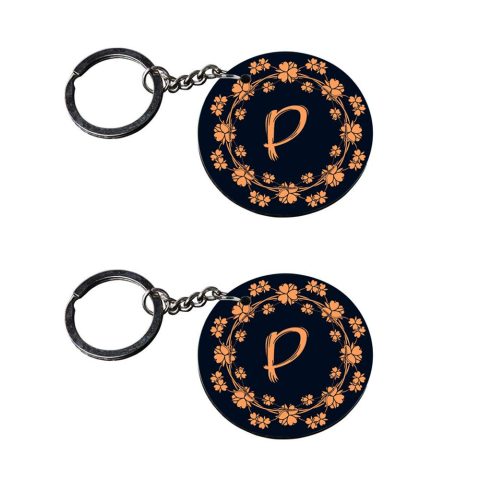 Crafty Worth | Alphabet P keychain | keychain for gift Printed Wooden Keychains | Circle Shape Set of 2 keyrings 2×2 inch - alternate view