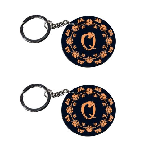 Crafty Worth | Alphabet Q keychain | keychain for girlfriend Printed Wooden Keychains | Circle Shape Set of 2 keyrings 2×2 inch