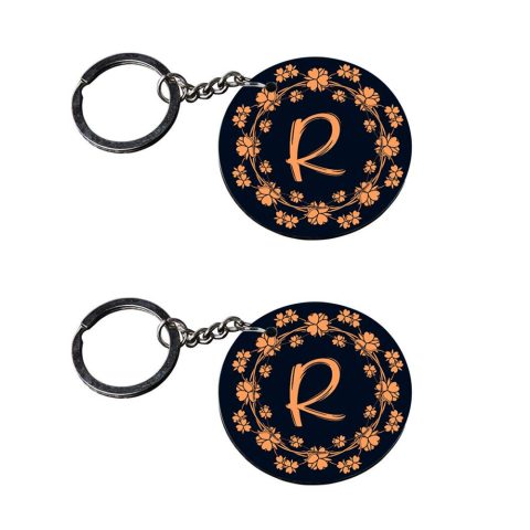 Crafty Worth | Alphabet R keychain | keychain for girls below 100 Printed Wooden Keychains | Circle Shape Set of 2 keyrings 2×2 inch