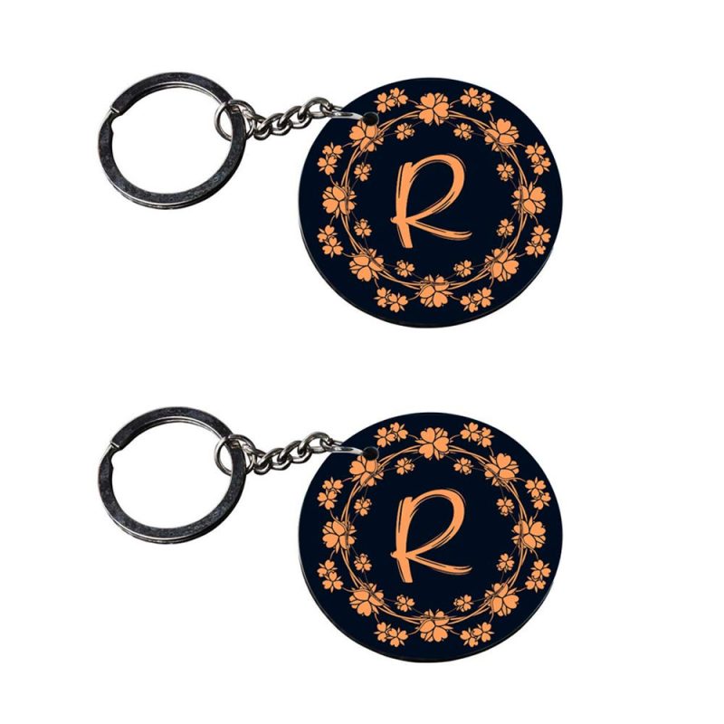 Crafty Worth | Alphabet R keychain | keychain for girls below 100 Printed Wooden Keychains | Circle Shape Set of 2 keyrings 2x2 inch