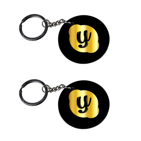 Crafty Worth | Alphabet Y keychain | keychain for love couple Printed Wooden Keychains | Circle Shape Set of 2 keyrings 2×2 inch