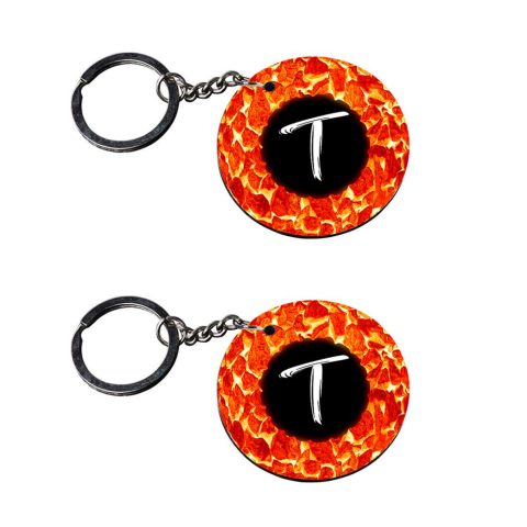 Crafty Worth | Alphabet T keychain | keychain for ntorq Printed Wooden Keychains | Circle Shape Set of 2 keyrings 2×2 inch