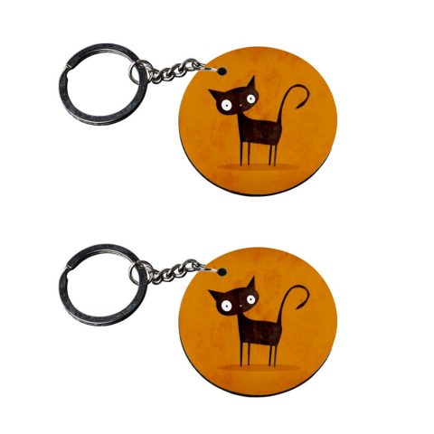 Crafty Worth | cat self defense keychain | keychain for pulsar Printed Wooden Keychains | Circle Shape Set of 2 keyrings 2×2 inch