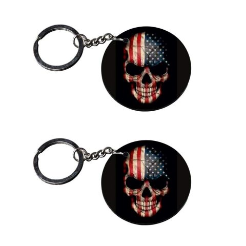 Crafty Worth | american flag keychains | keychain for royal enfield bullet Printed Wooden Keychains | Circle Shape Set of 2 keyrings 2×2 inch