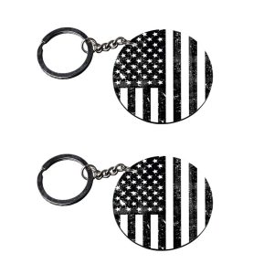 CraftyWorth | american flag keychains | keychain for r15 bike Printed Wooden Keychains | Circle Shape Set of 2 keyrings 2x2 inch