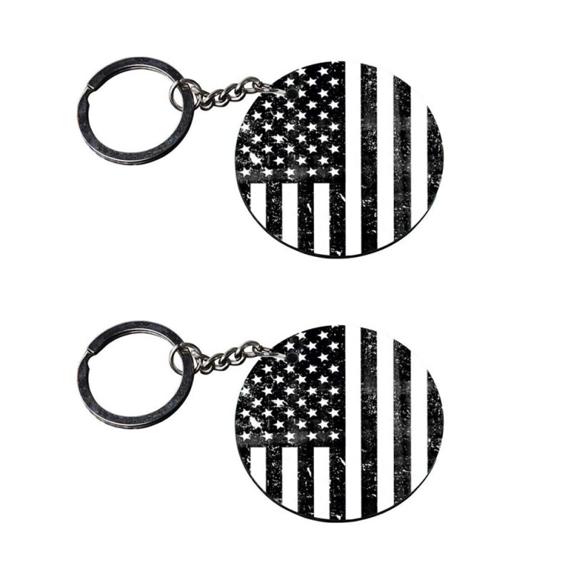 Crafty Worth | american flag keychains | keychain for r15 bike Printed Wooden Keychains | Circle Shape Set of 2 keyrings 2x2 inch