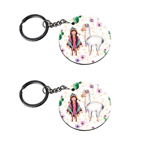 Crafty Worth | llama keychain | keychain for swift Printed Wooden Keychains | Circle Shape Set of 2 keyrings 2×2 inch