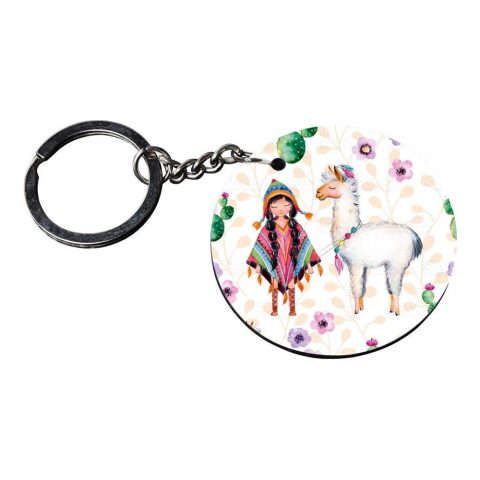 Crafty Worth | llama keychain | keychain for swift Printed Wooden Keychains | Circle Shape Set of 2 keyrings 2×2 inch - alternate view