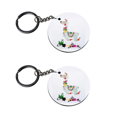 Crafty Worth | llama keychain for girls | keychain for wall Printed Wooden Keychains | Circle Shape Set of 2 keyrings 2×2 inch