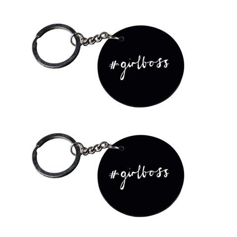 Crafty Worth | girl boss keychain | keychain for wardrobe Printed Wooden Keychains | Circle Shape Set of 2 keyrings 2×2 inch