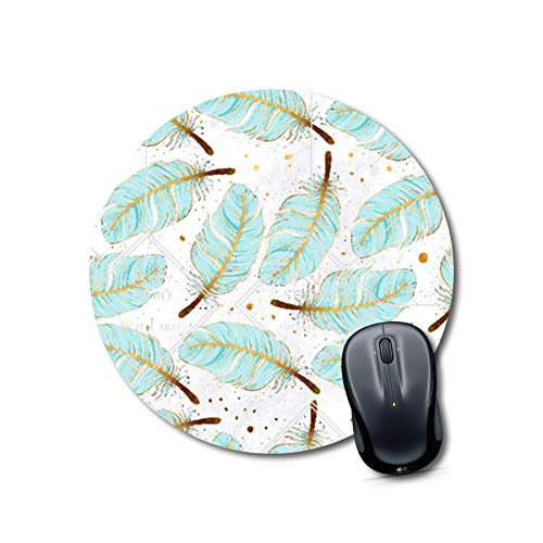 Turquoise Feather Print Round Mouse Pad