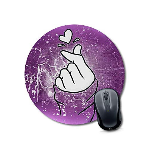 Purple Finger Heart Round Mouse Pad