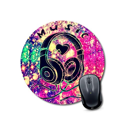 Galaxy Music Headphones Round Mouse Pad