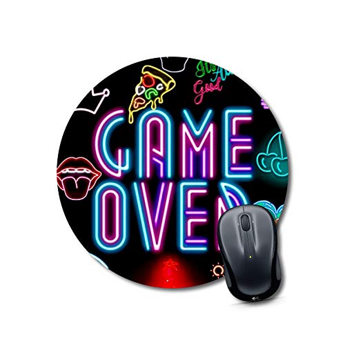 Neon Game Over Round Mouse Pad