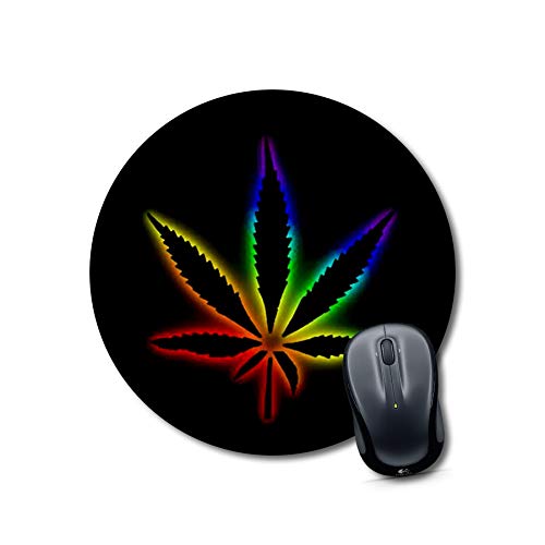 Neon Rainbow Leaf Round Mouse Pad