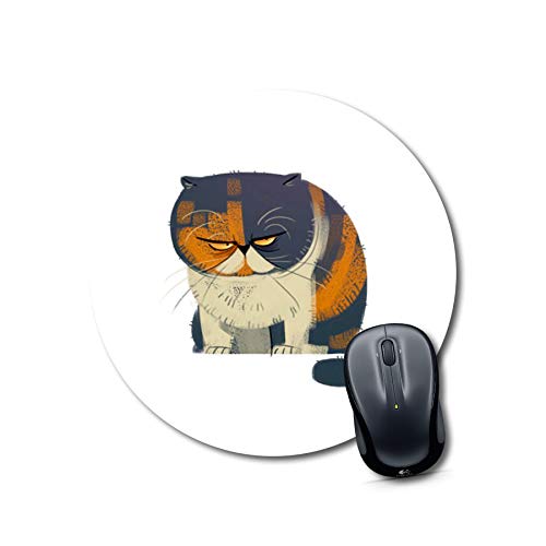 Grumpy Calico Cat Round Mouse Pad