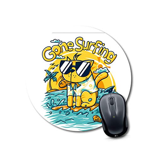 Gone Surfing Cat Round Mouse Pad