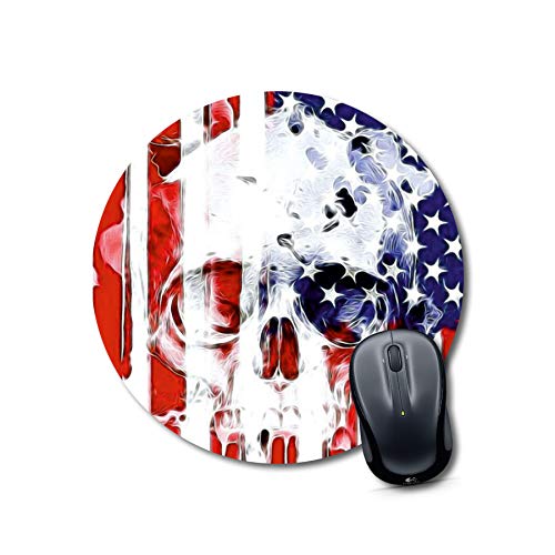 American Flag Skull Round Mouse Pad
