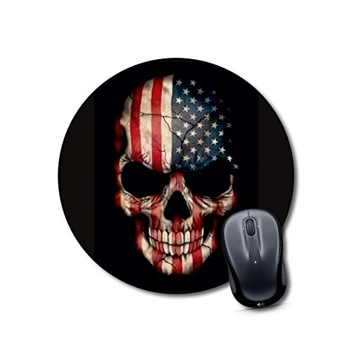American Flag Skull Round Mouse Pad