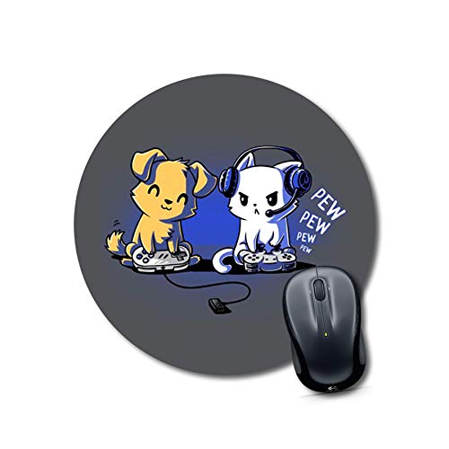 Gaming Dog and Cat Round Mousepad