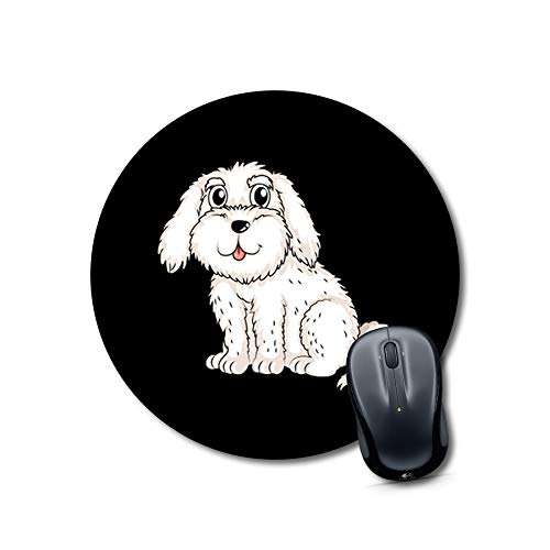 Cute White Puppy Round Mouse Pad