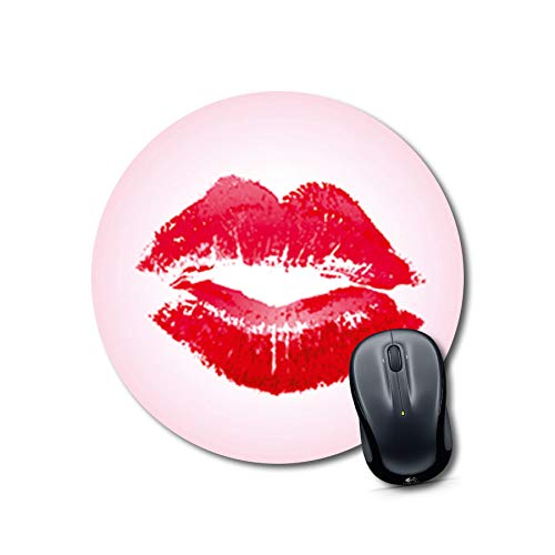 Red Kiss Print Round Mouse Pad