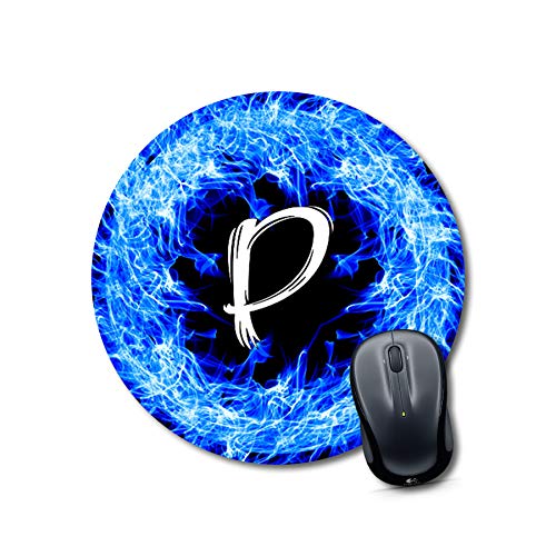 Blue Fire Letter P Round Mousepad
