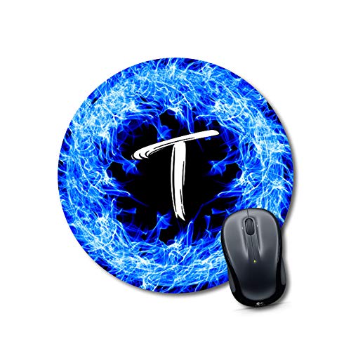 Blue Fire Letter T Mouse Pad