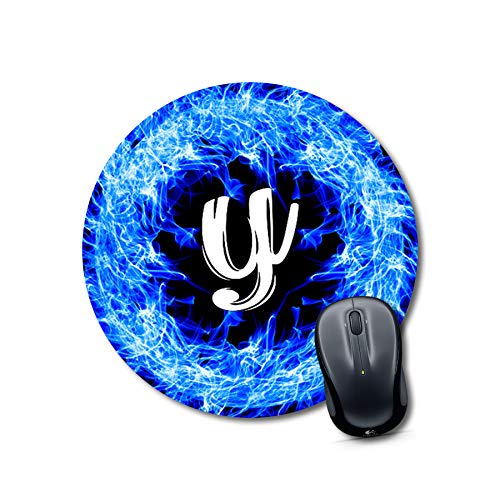 Blue Fire Letter Y Round Mousepad