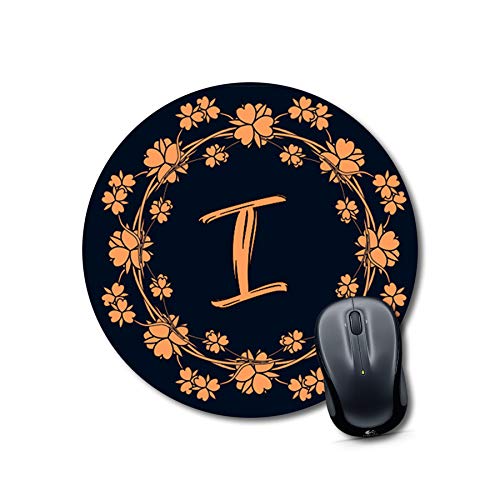 Floral Initial I Round Mouse Pad