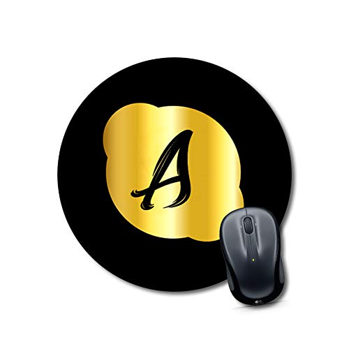 Gold Initial A Round Mouse Pad