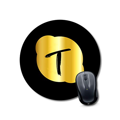 Round Gold Letter T Mouse Pad