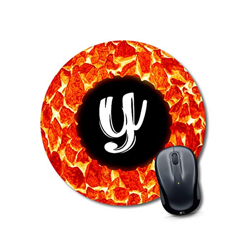 Fiery Letter Y Round Mouse Pad