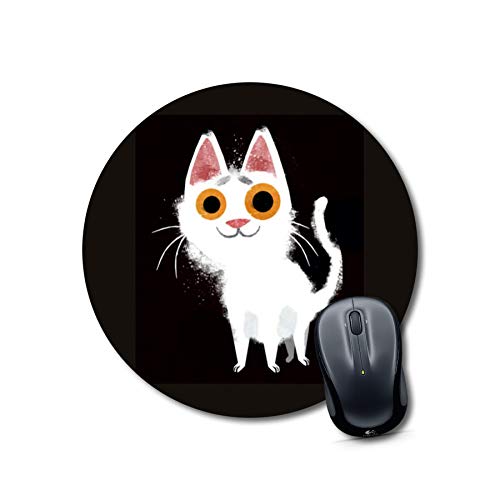 White Cat Round Desk Mousepad