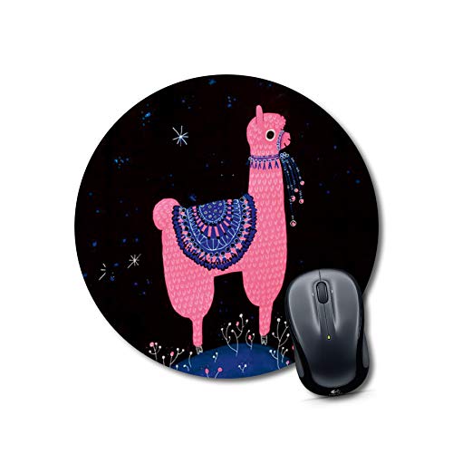 Round Pink Llama Mouse Pad