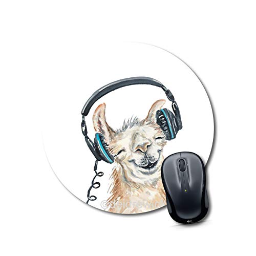 Round Llama Music Lover Mouse Pad