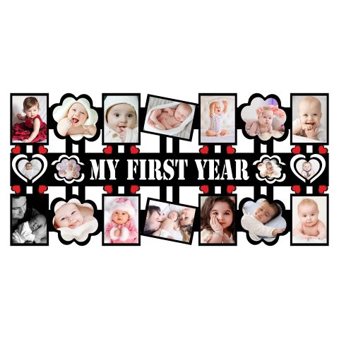 Crafty Worth |My First Year customized frame with photo | customized gifts Customized Photo Frame with photos and Name 12×24 inch