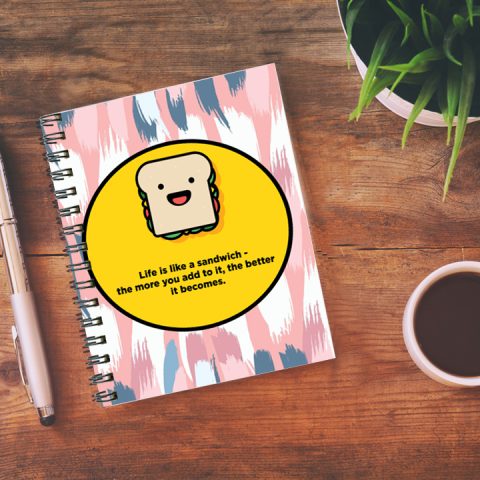 Crafty Worth life is like a sandwich , Wire Bound Spiral Printed unruled notebook :160 (Size :A5) - alternate view