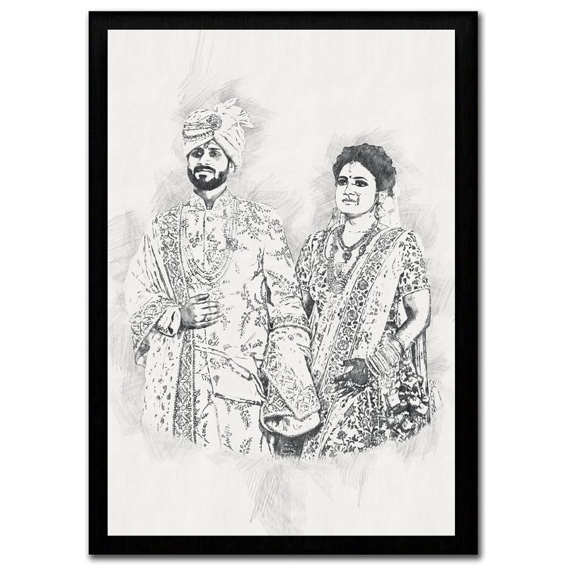 Crafty Worth | Canvas Pencil Sketch customized gift personalised photo | customized gifts for couple Customized Photo Frame with Name 12x18 inch