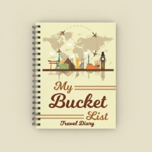 My Bucket List Diary travel journal with world map design on a neutral background