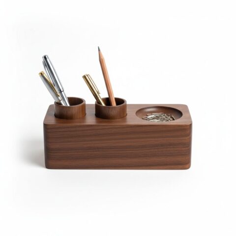 Premium Personalized Wooden Desk Pen Stand