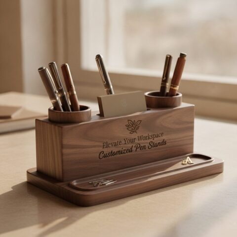 Premium Personalized Wooden Desk Pen Stand - alternate view